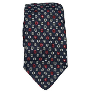 Stix Baer & Fuller Silk Necktie Navy White Red Flowers 57"